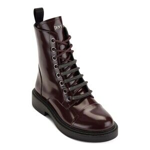 DKNY Womens Burgundy Lace Up Malaya Cap Toe Block Heel Leather Combat Boots 7.5